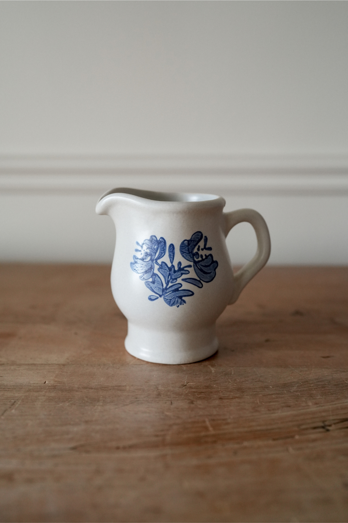 Vintage Blue Floral Stoneware Pitcher