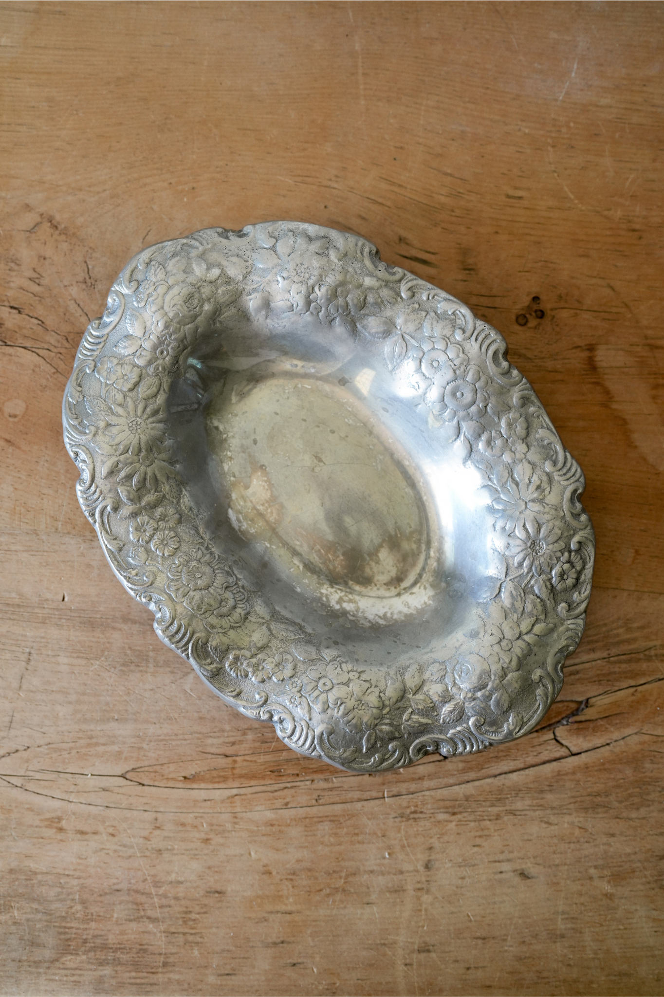 Vintage Floral Pewter Tray