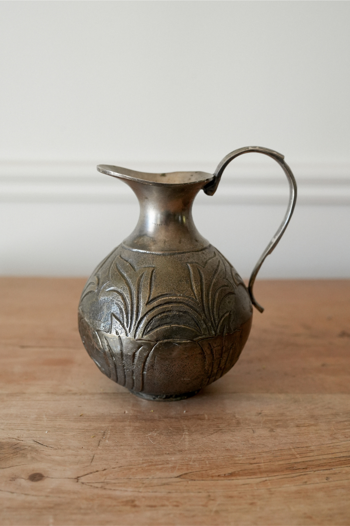 Vintage Embossed Metal Pitcher