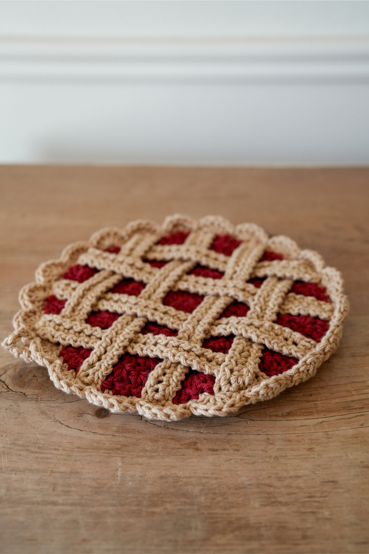 Handmade Crochet Cherry Pie Trivet