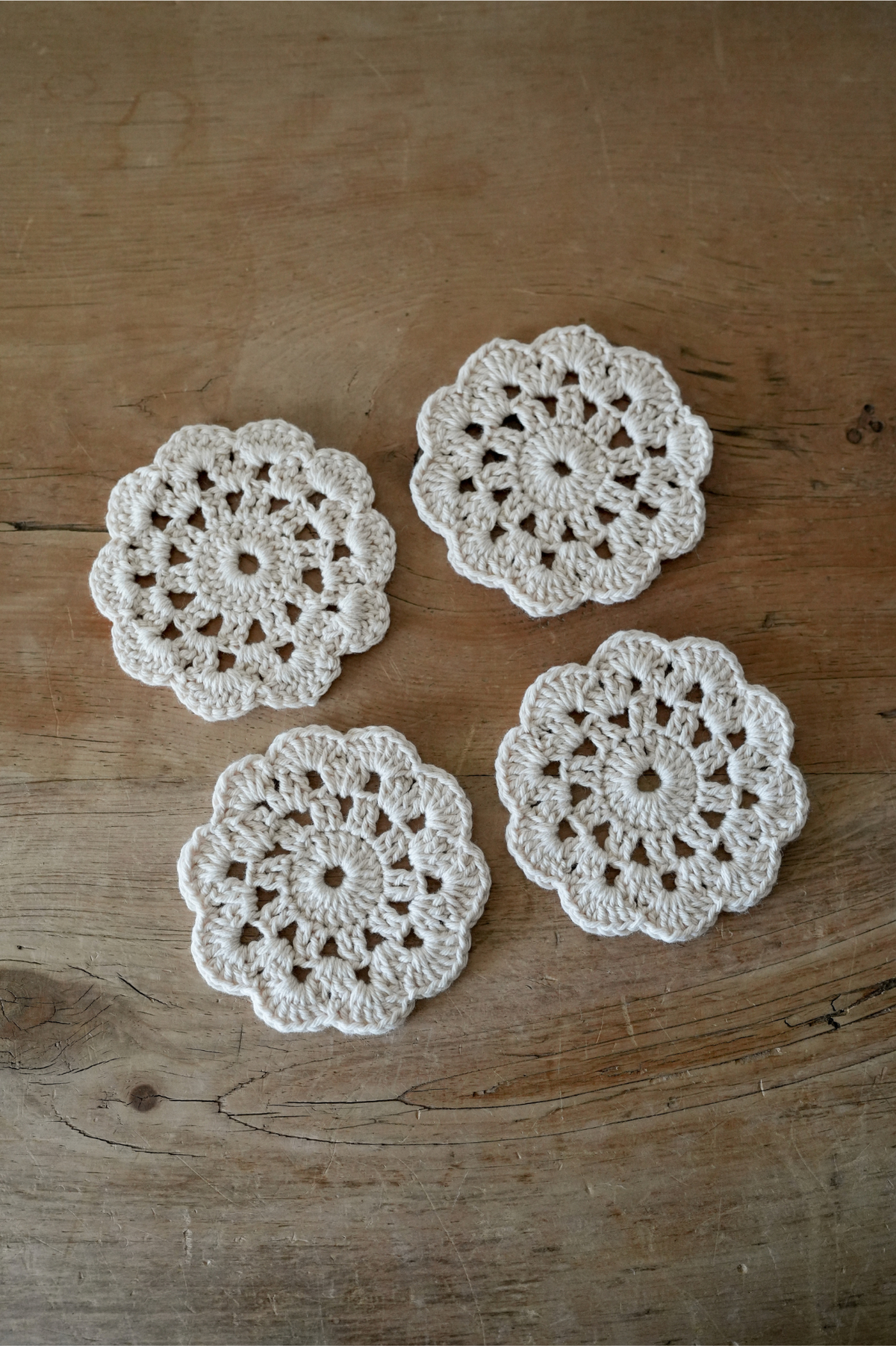 Handmade Crochet Scallop Coasters · Set of 4