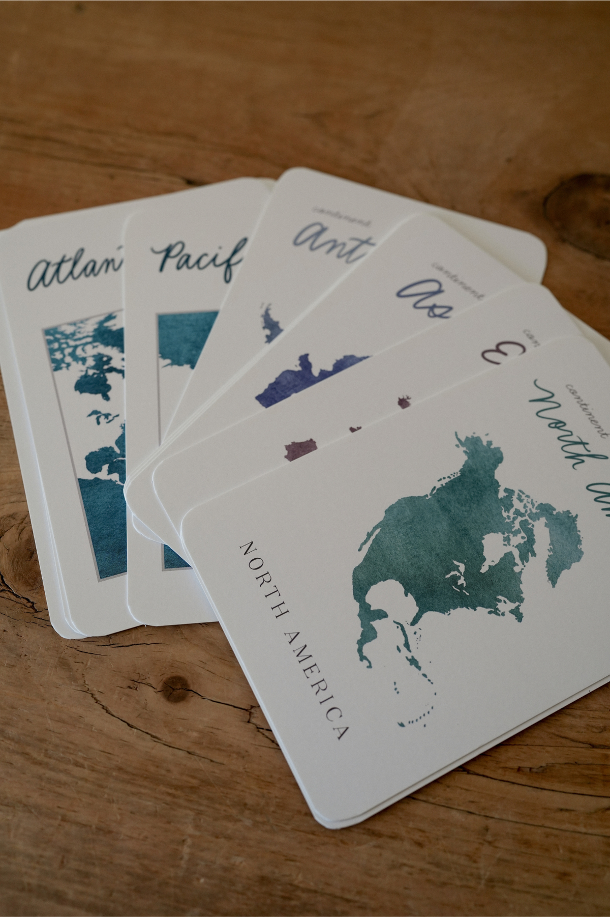Continents and Oceans Watercolor Cards