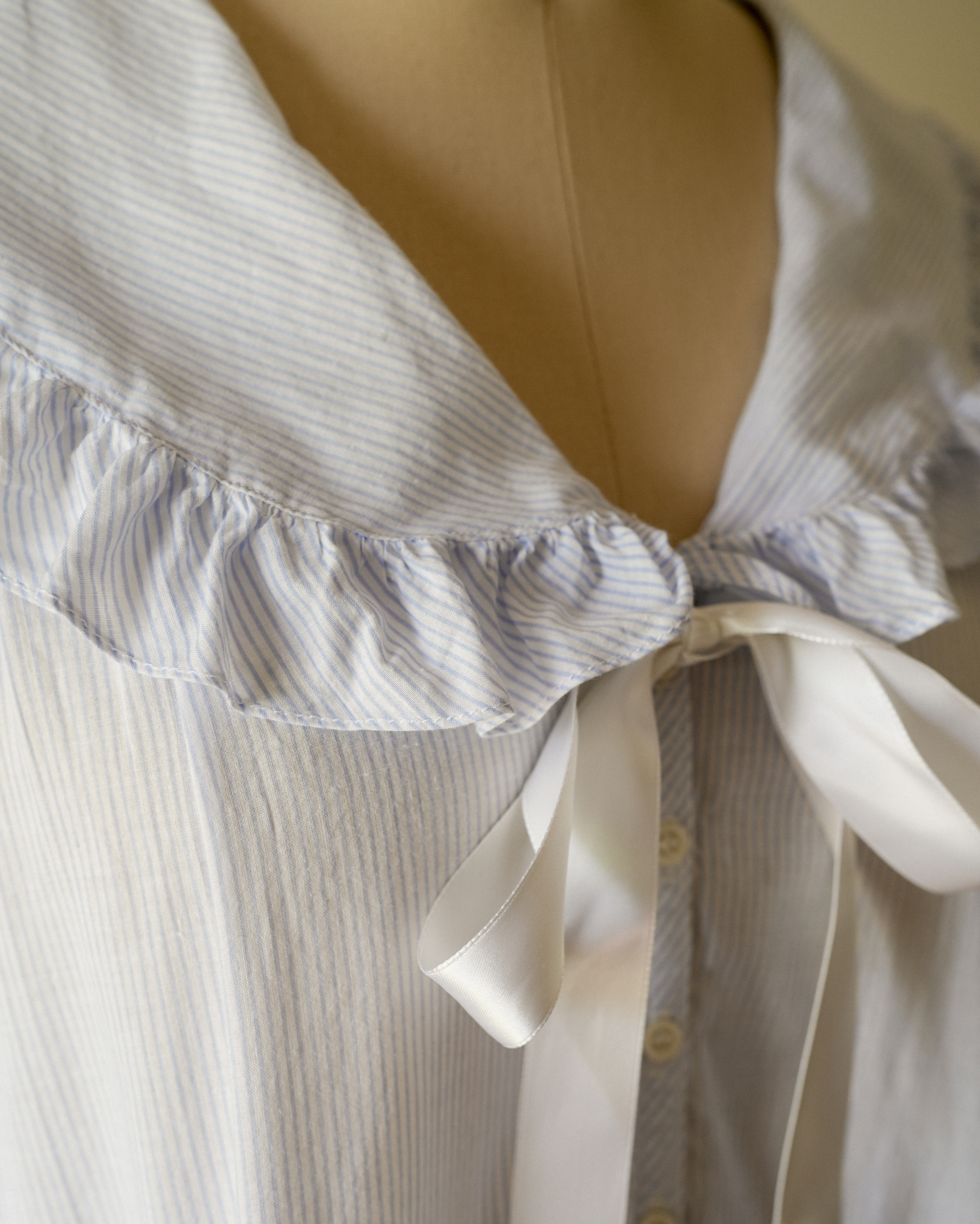 Vintage Blue Stripe Cotton Nightgown