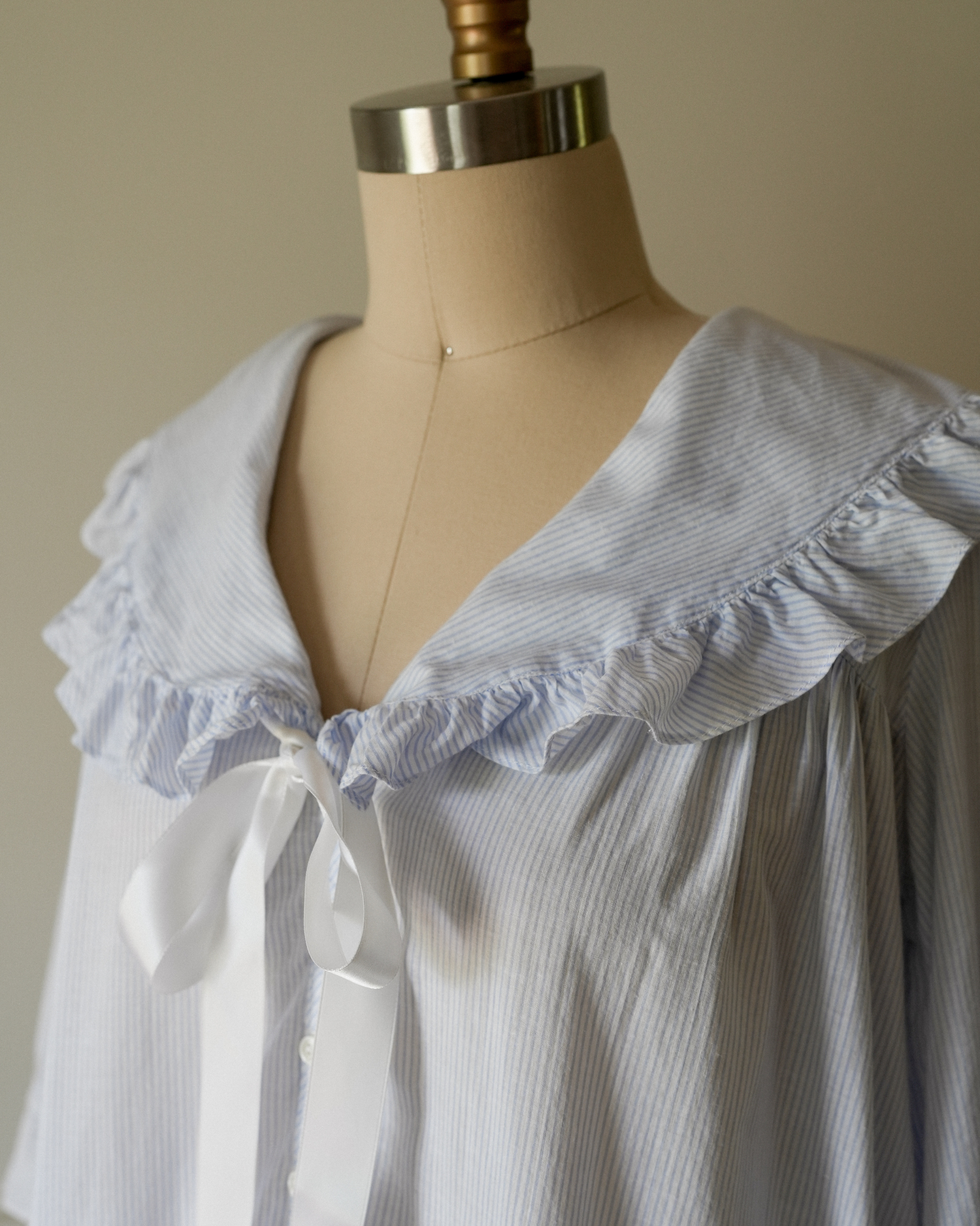 Vintage Blue Stripe Cotton Nightgown