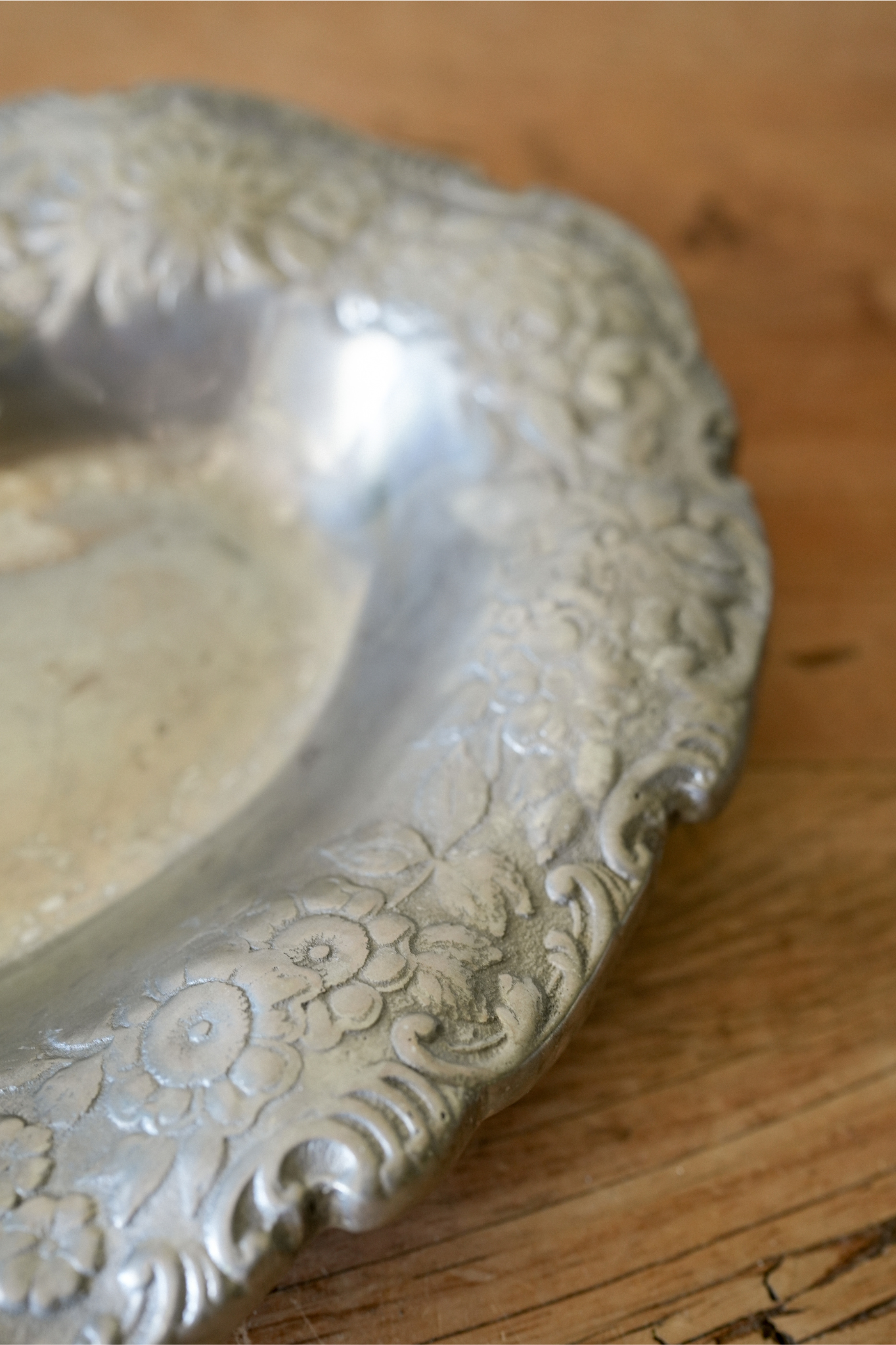 Vintage Floral Pewter Tray
